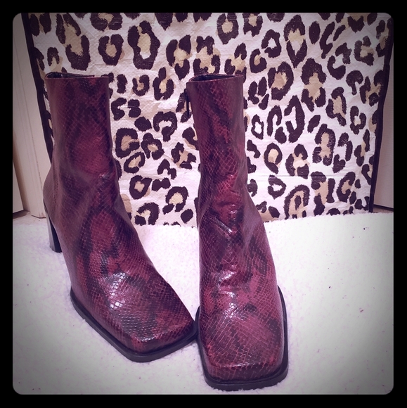 maroon snakeskin boots